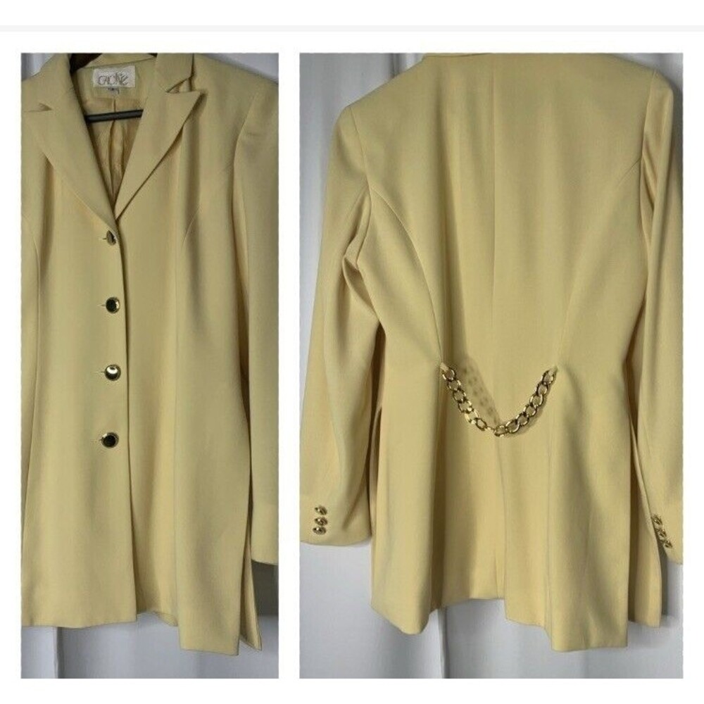 Vintage Cache Women Blazer Jacket Yellow Button Down Gold Chain 6